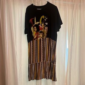 Black TLC Graphic Dress with Striped Skirt